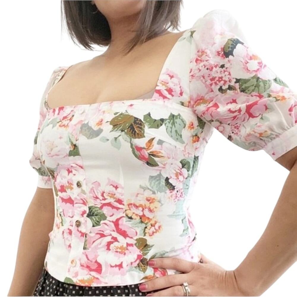 Favorite Daughter The One that Got Away Floral Cropped Puff Sleeve Blouse –S - Picture 2 of 9